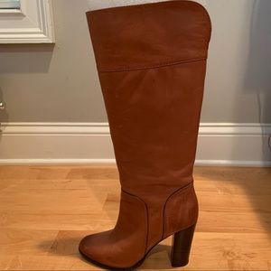 Brand new halogen leather brown boots with heel!
